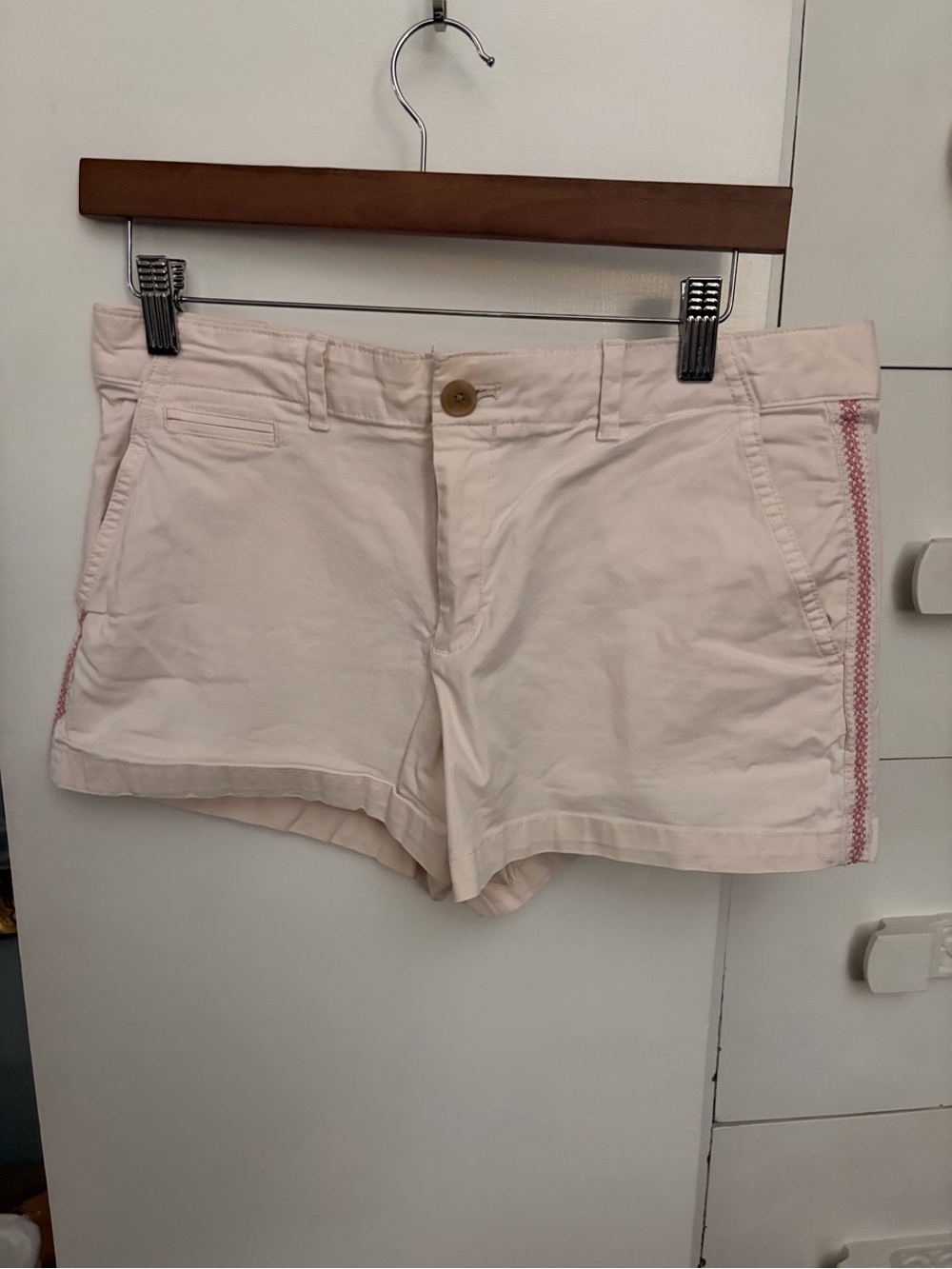 GAP Light Pink High-Waist Cotton Shorts with Side Embroidery